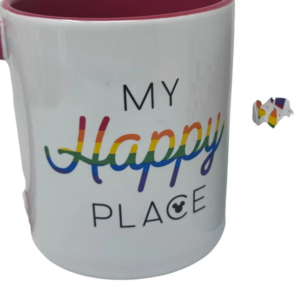 Pair of Disney Parks MY HAPPY PLACE Rainbow Mug Coffee Cup Disneyland 2020 PRIDE